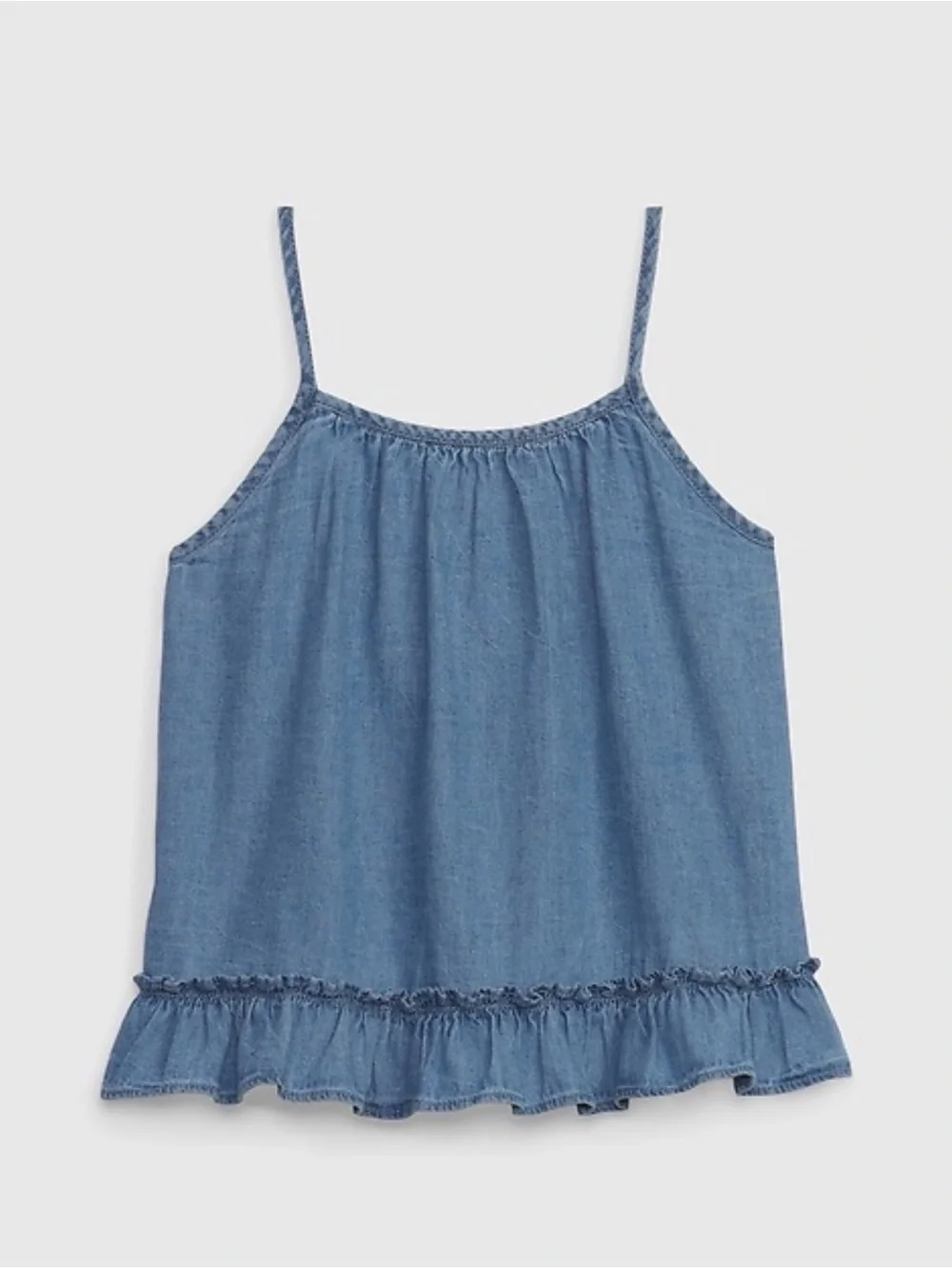 GAP 100% Cotton Denim Ruffle-Hem Tank Top